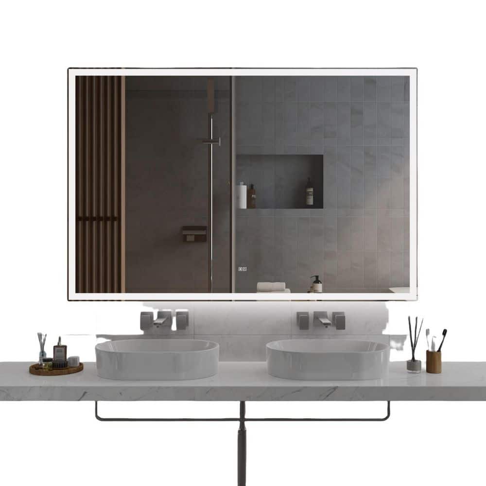 72 in. W x 48 in. H Rectangular Frameless Dimmable, Defog, HD Reflected Wal