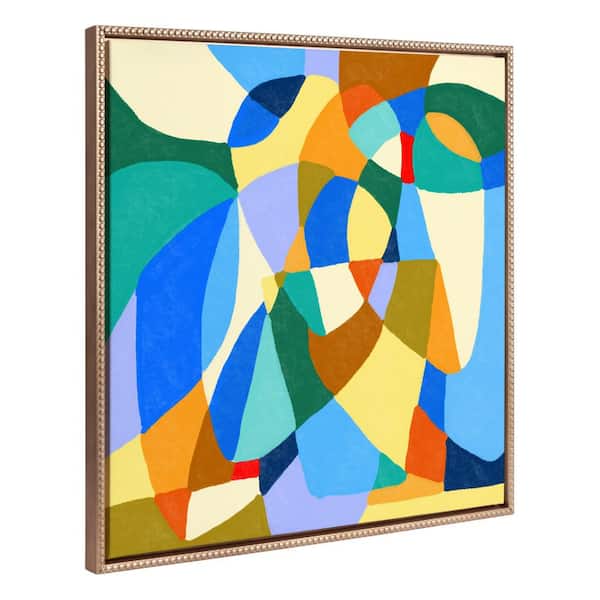 Kate and Laurel Colorful Modern Abstract Plant Framed Canvas Wall Art 1-Piece Gold Framed Canvas Art Print, 30 in. H x 30 in. W