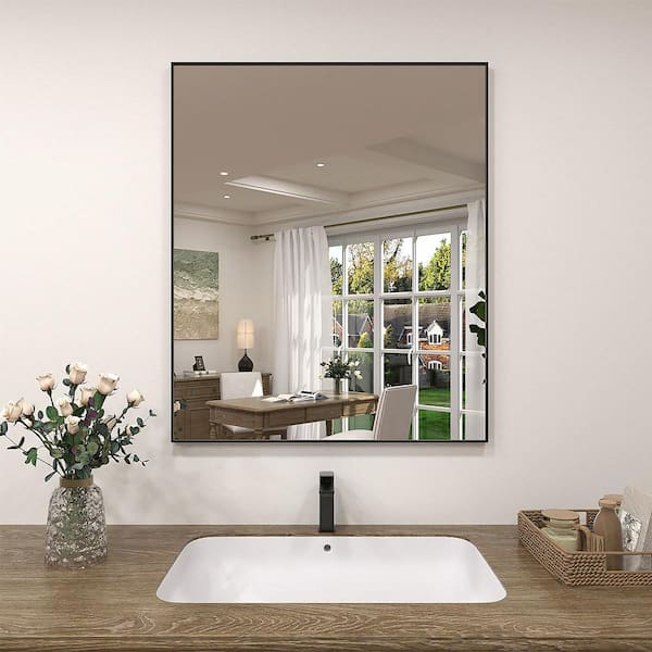 Vibe 36 in. W x 30 in. H Rectangular Framed Wall Bathroom Vanity Mirror in Matte Black