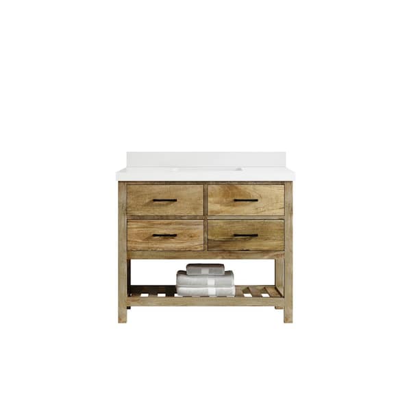 Willow Collections Parker Mango 42 in. W. x 22 in. D x 36 in. H Single Sink Bath Vanity in Natural Mango with 2 in. White Qt. Top