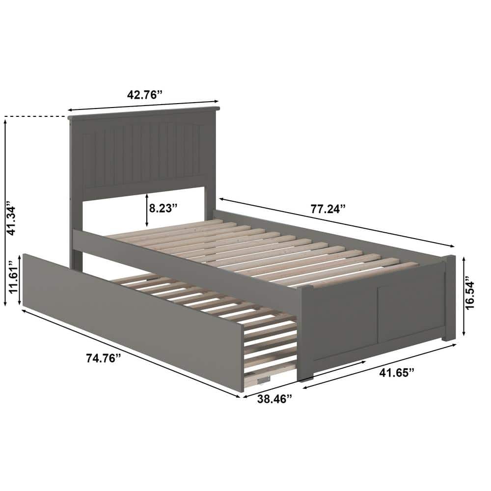 Nantucket Gray Twin Wood Platform Bed with Trundle