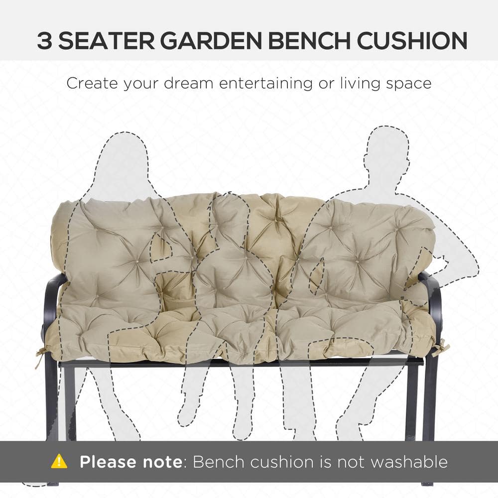 Khaki Tufted 3-Seater Outdoor Bench Cushion with Backrest