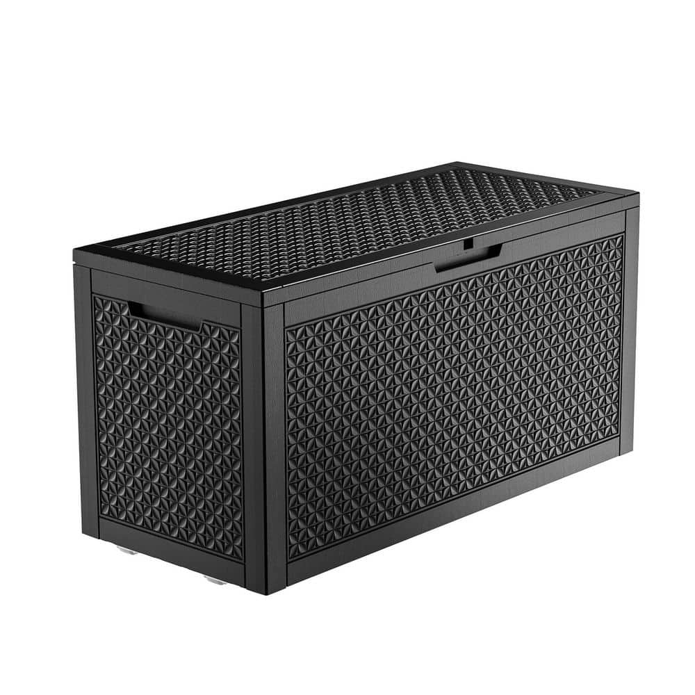 100 Gal. Black Resin Outdoor Waterproof Storage Housing Deck Box with Lockable Lid and Side Handles