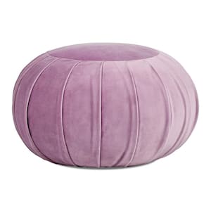 Pouffe 13 in. Round Pleated Accent Throw Pillow, Lavender Velvet