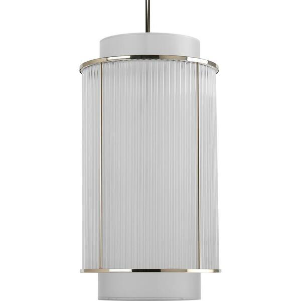 Progress Lighting Nisse Collection 2-Light Polished Nickel Foyer Pendant with Silver Chiffon Shade