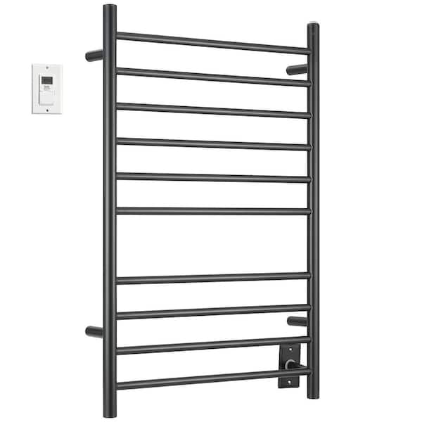Ancona Novara Dual 10-Bar Wall Mount Hardwired and Plug-In Towel Warmer in Matte Black with Timer