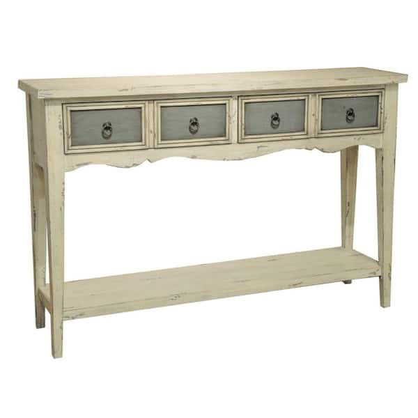 Pulaski Furniture 48 in. Antique White/Weathered Gray Standard Rectangle Wood Console Table with Drawers