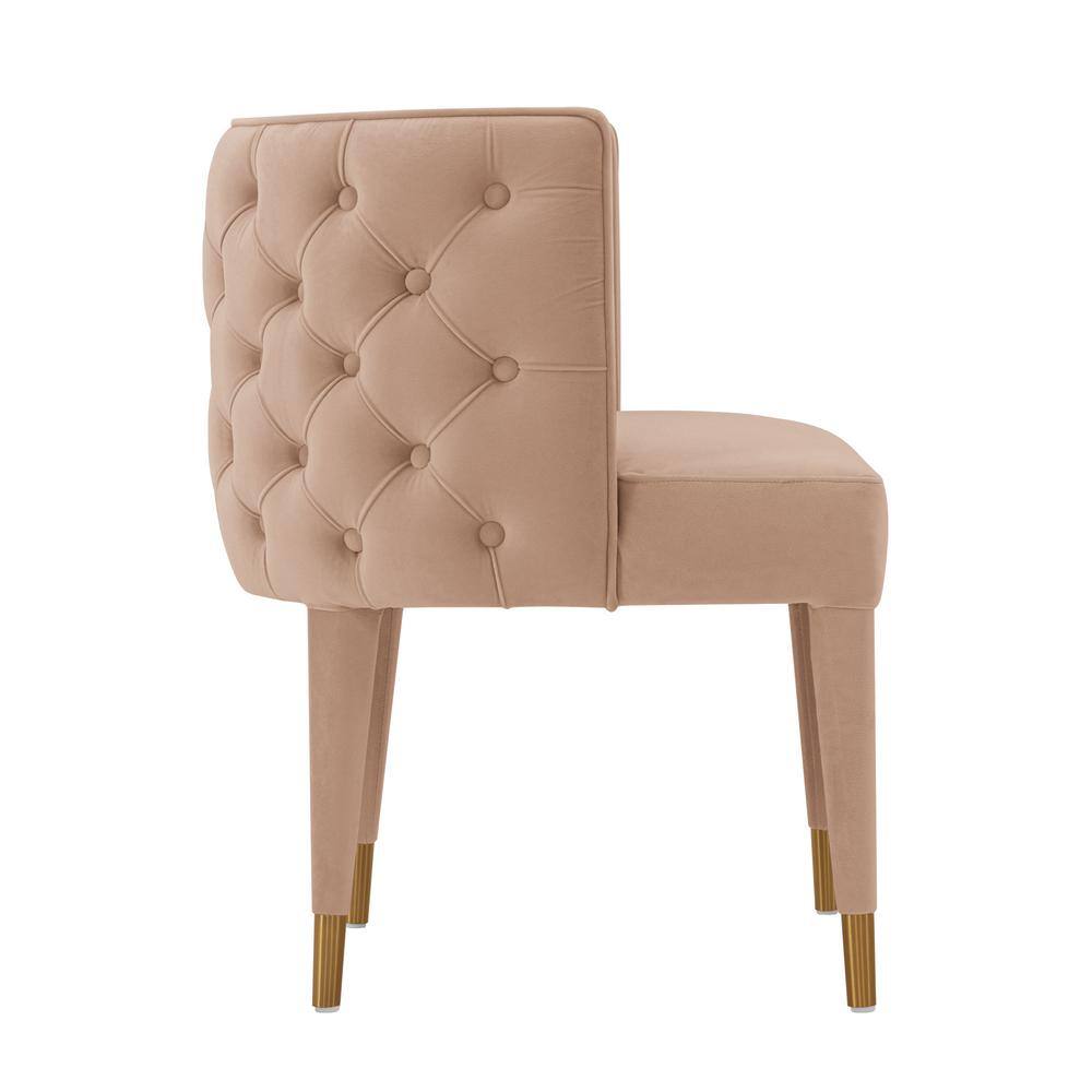 Set of 2 Nude Velvet Upholstered Elm Dining Chairs