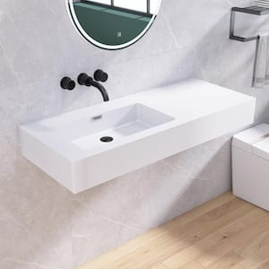 47 in. White Solid Surface Wall-Mounted Bathroom Vessel Sink