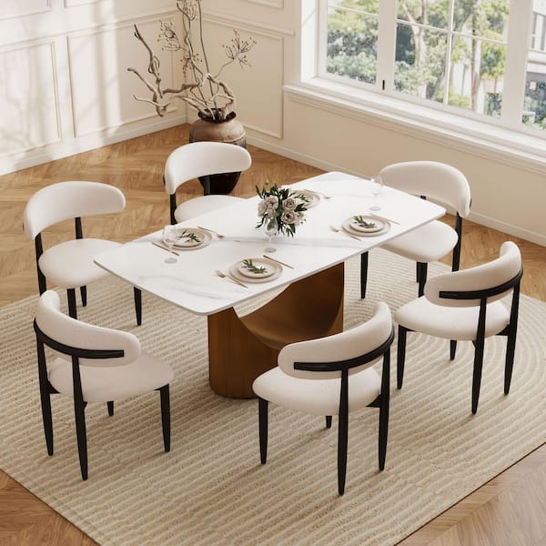 (Set of 6) Modern Lambswool Sitting Cushion Dining Chair in Black