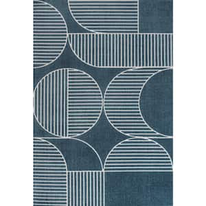 Nordby High-Low Geometric Arch Scandi Striped Navy/Cream 3 ft. x 5 ft. Indoor/Outdoor Area Rug