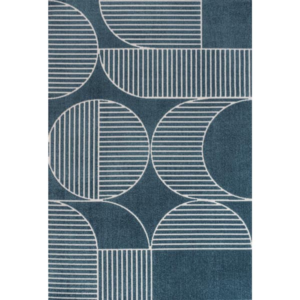 Nordby High-Low Geometric Arch Scandi Striped Navy/Cream 8 ft. x 10 ft. Indoor/Outdoor Area Rug