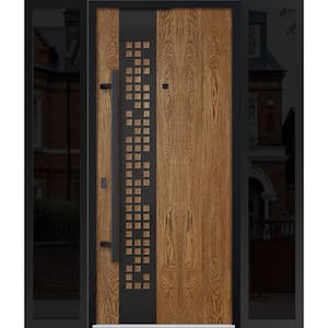 6678 60 in. x 80 in. Right-hand/Inswing 2 Sidelights Natural Oak Steel Prehung Front Door with Hardware