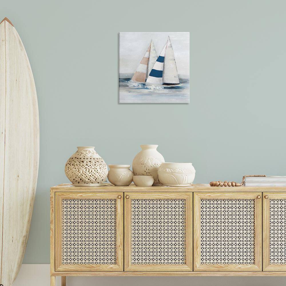 Striped Sailboat Duo by Sally Swatland Unframed Travel Graphic Art Print 24 in. x 24 in. price history on PriceWatchPro