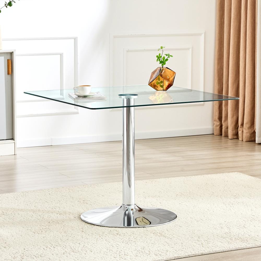 Silver Tempered Glass Top Pedestal Base Dining Table Seating 2 price history on PriceWatchPro
