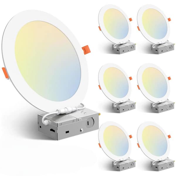 6 Pack 8 in. 5CCT Ultra-Thin Integrated LED Recessed Ceiling Light with Junction Box, 1550LM, Dimmable Downlight, 18W