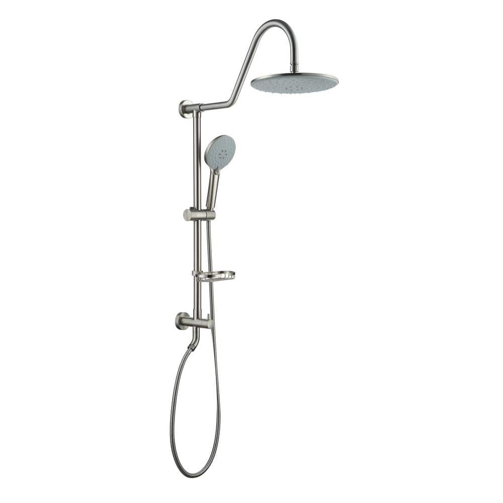 Boyel Living 10 in. 3-Spray Patterns Dual Wall Mount Shower Heads with 2.5 GPM with Soap Dish in Brushed Nickel (Valve Not Included)