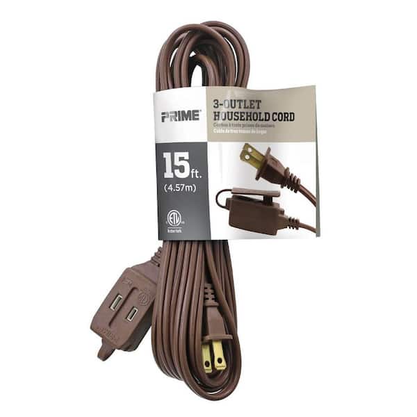 Unbranded 15 ft. 16/2 SPT-2 Brown 3-Outlet Household Extension Cord