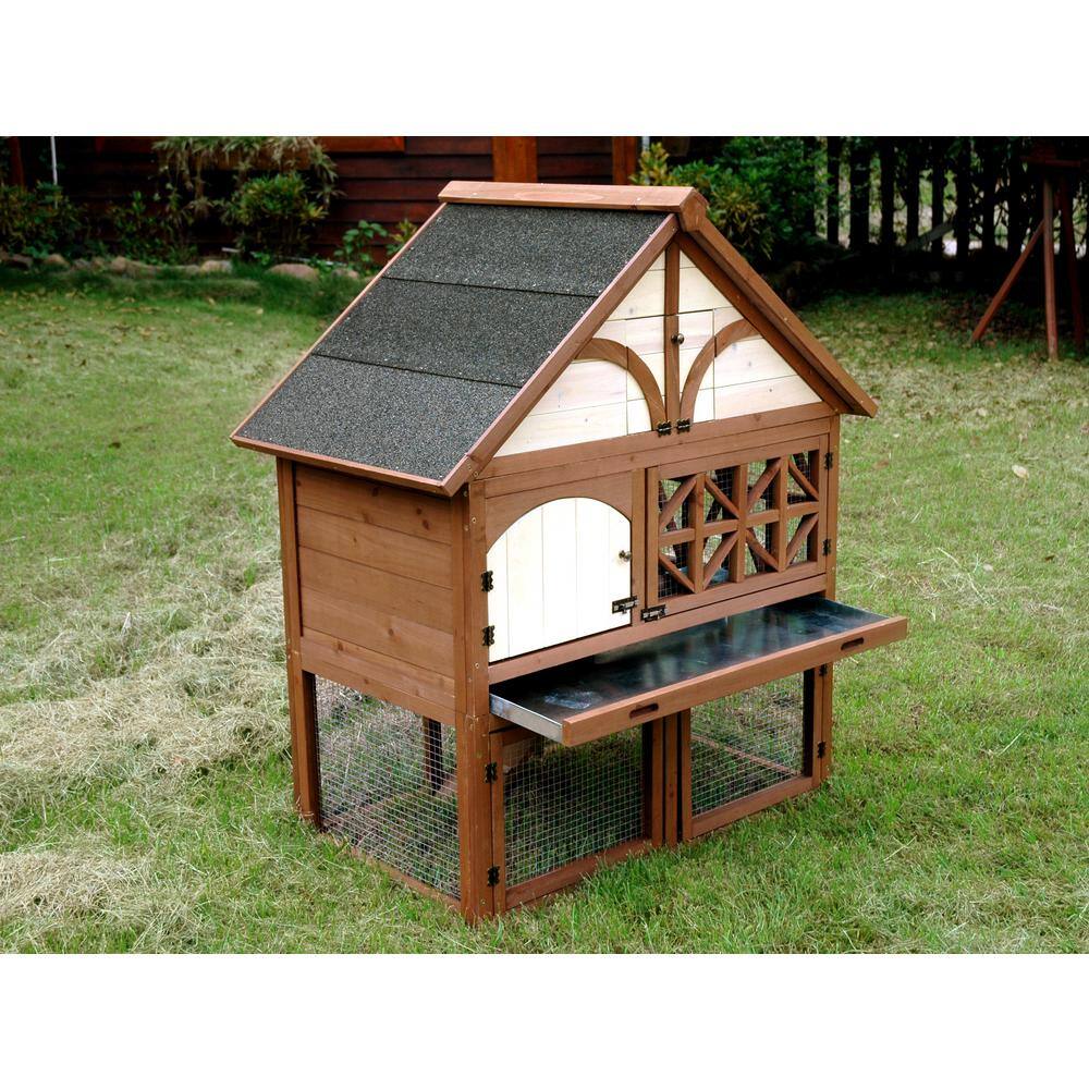 Tudor Style Brown and Beige Wooden Rabbit Hutch