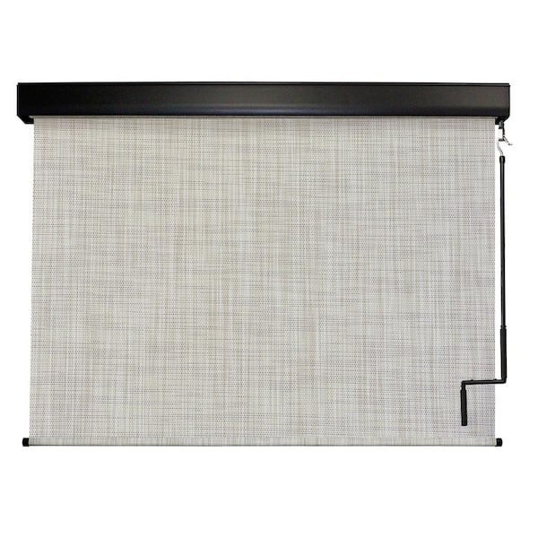 SeaSun Carmel Grey and Beige Cordless Outdoor Patio Roller Shade with Valance 120 in. W x 96 in. L