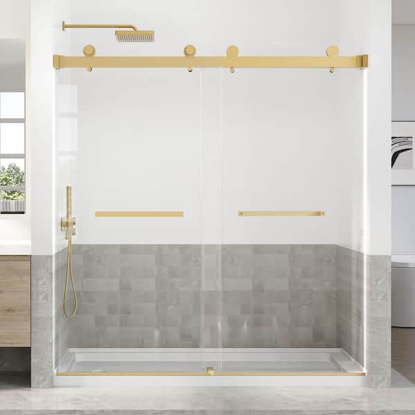 66-72 in. W x 76 in. H Double Sliding Frameless Shower Door in Brushed Gold Finish with 3/8 in. (10 mm) Tempered Glass