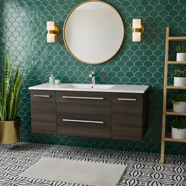 Silhouette 48 in. W x 18 in. D x 20 in. H Single Sink Wall Bathroom Vanity in Zambukka with Cultured Marble Top in White