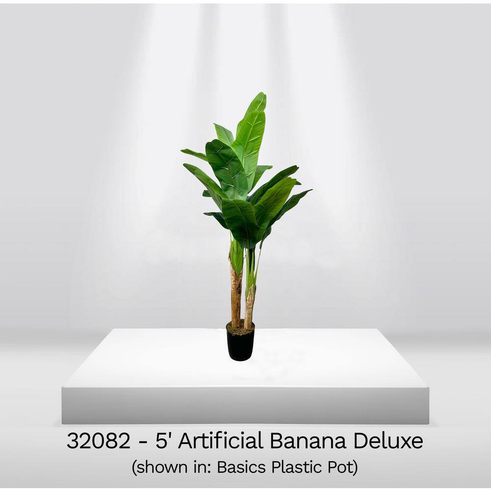 5' Green Plastic Artificial Banana Plant in Black Pot
