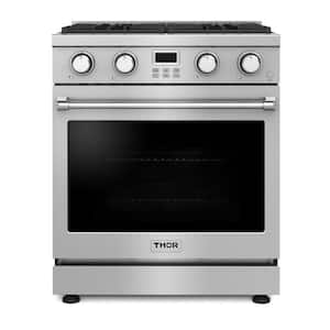 A Series 30 in. 4-Burners Free-Standing Contemporary Gas Range in Stainless Steel with Convection Oven