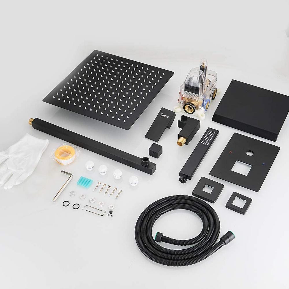 Matte Black 12-Inch Stainless Steel Rain Shower System with Handheld