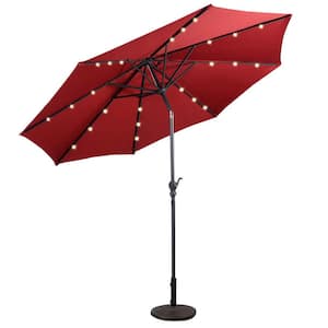 10 ft. LED Steel Solar Market Tilt Patio Umbrella in Burgundy with Crank