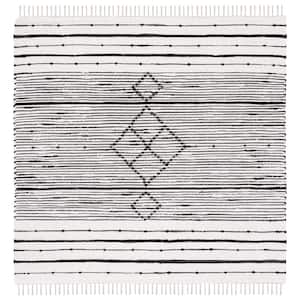 Striped Kilim Ivory Black 6 ft. x 6 ft. Geometric Striped Square Area Rug