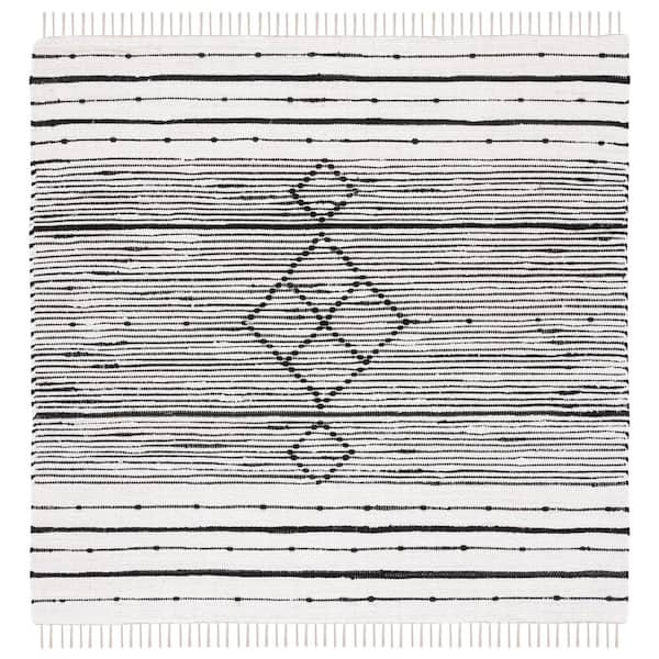 SAFAVIEH Striped Kilim Ivory Black 6 ft. x 6 ft. Geometric Striped Square Area Rug