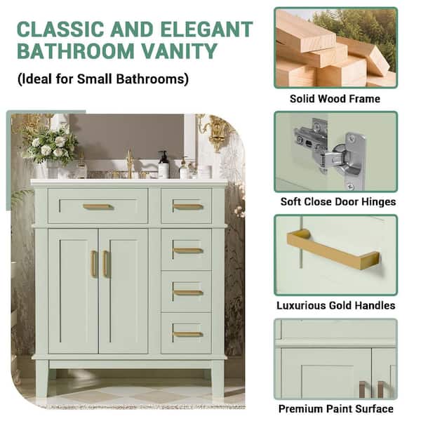 30 in. Single Sink Green Bath Vanity with White Ceramic Top Requires Assembly