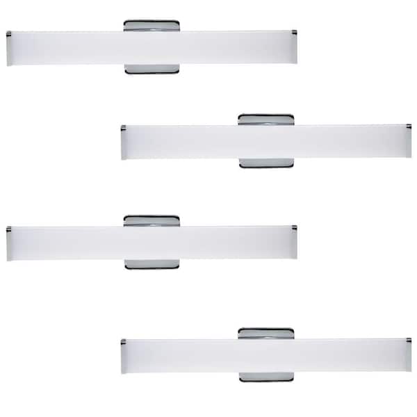 Hampton Bay Grantham 24 in. Chrome LED Vanity Light Bar Bathroom Lighting Adjustable Color Warm White to Daylight (4-Pack)