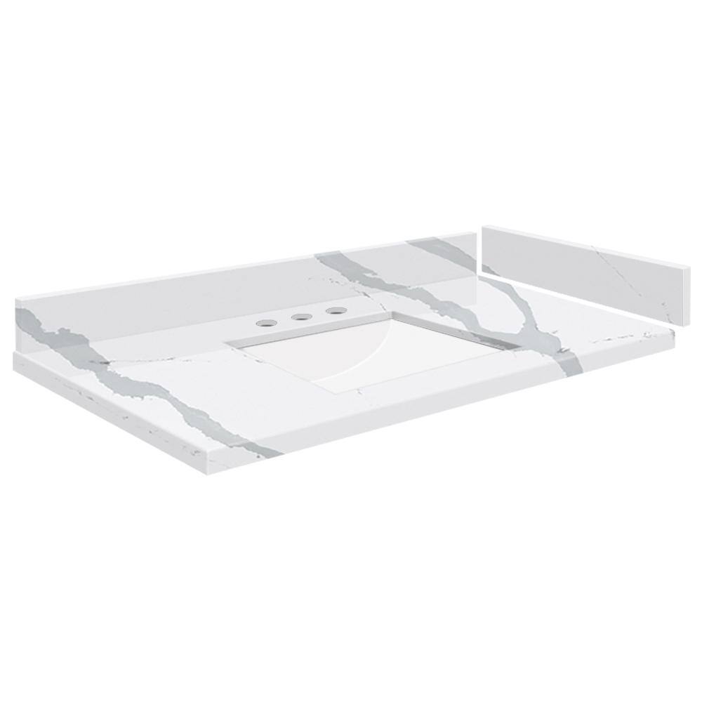 Silestone 31 in. W x 22.25 in. D Quartz White Rectangular Single Sink Vanity Top in Bianco Calacatta price history on PriceWatchPro