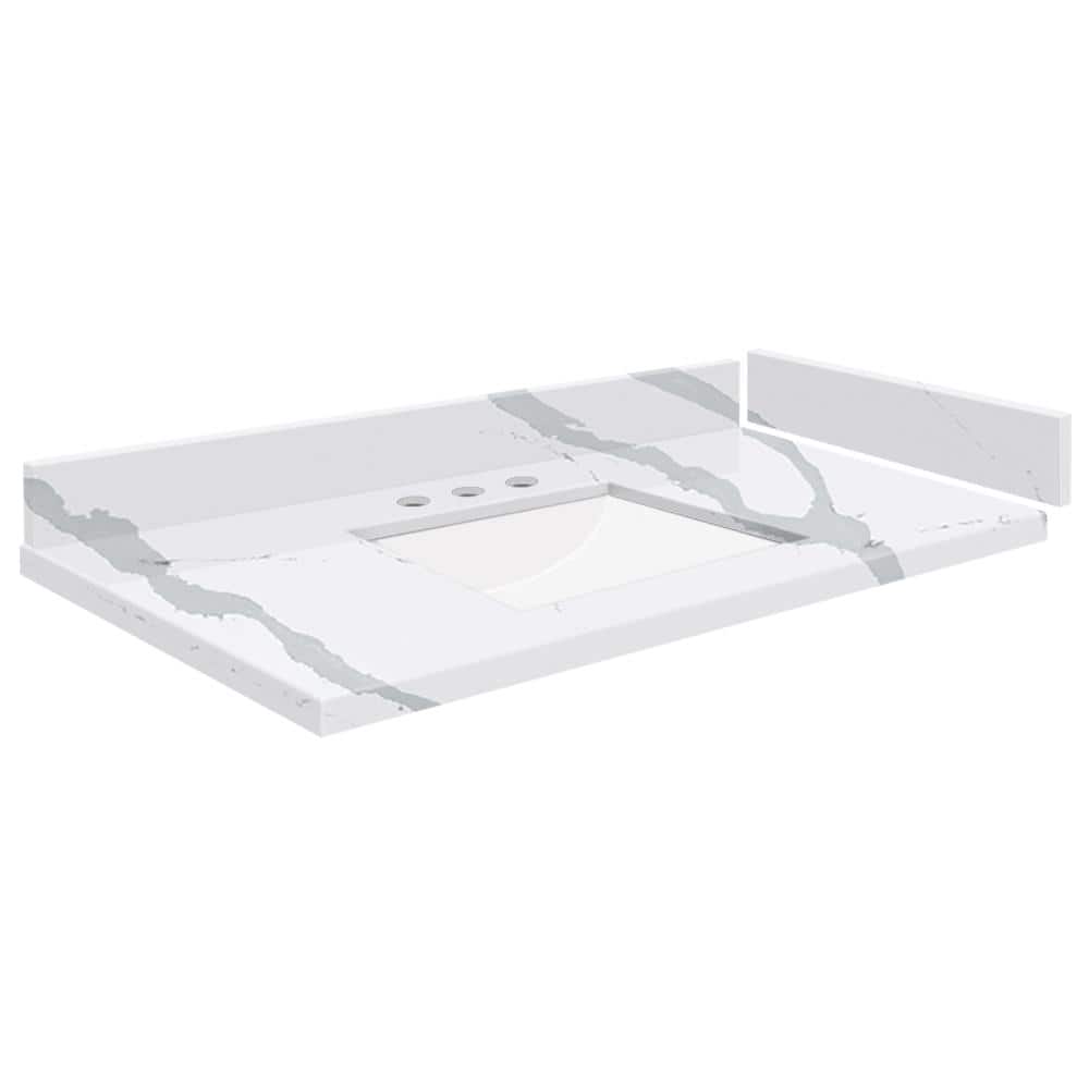 Silestone 36.5 in. W x 22.25 in. D Quartz White Rectangular Single Sink Vanity Top in Bianco Calacatta price history on PriceWatchPro