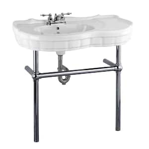 Southern Belle 35-3/8 in. Console Sink Vitreous China in White with Black Nickel Bistro Legs & Centerset Faucet Holes