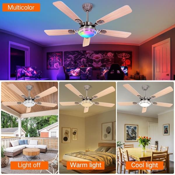 52 in. Indoor/Covered Outdoor Silver Reversible Smart Ceiling Fan with Integrated LED and Remote Control