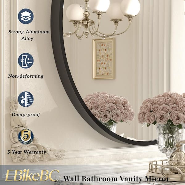 48 in. W x 48 in. H Round Aluminum Alloy Framed French Cleat Mounted Wall Decor Bathroom Vanity Mirror in Matte Black