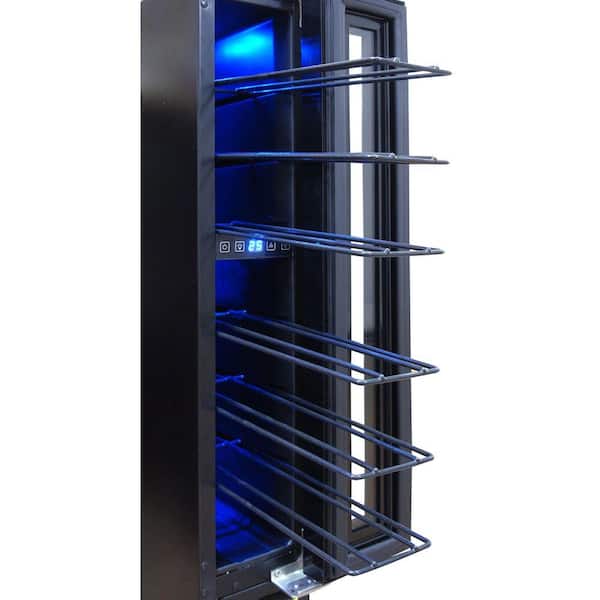 Compact Single-Zone Mirrored 7-Bottle Capacity Free Standing Wine Cooler in Black