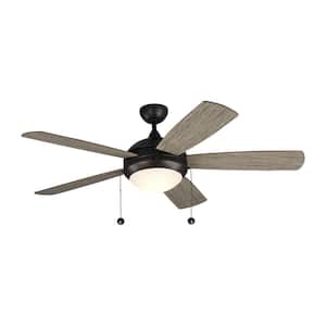 Discus Classic 52 in. Integrated LED Indoor Aged Pewter Ceiling Fan with Light Grey Weathered Oak Blades, 3000K Light