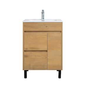Peyton 24 in. W x 18 in. D x 33 in. H Vanity in Frosted Oak with Ceramic Top in White