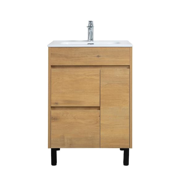 SERA BATHROOM DESIGN Peyton 24 in. W x 18 in. D x 33 in. H Vanity in Frosted Oak with Ceramic Top in White