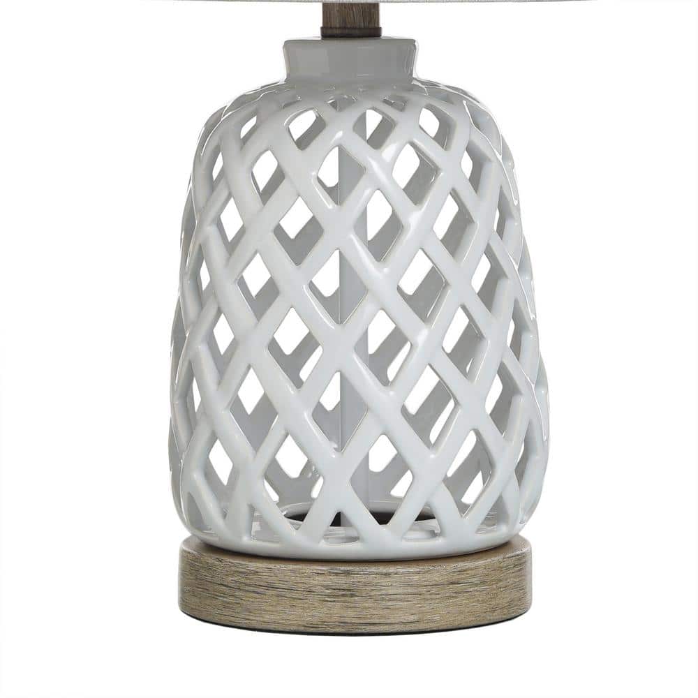 23.3" White Ceramic Table Lamp with Hardback Fabric Shade