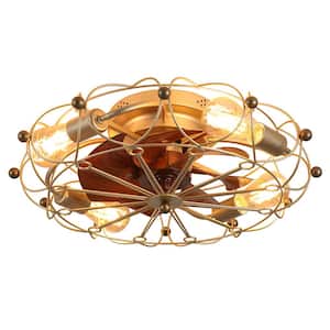 20 in. Indoor Modern Industrial Gold Metal Cage 6-Speed Reversible Ceiling Fan Light with 4 LED tungsten Light Bulb