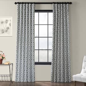 Martinique Grey Printed Room Darkening Curtain - 50 in. W x 108 in. L Rod Pocket with Back Tab Single Window Panel