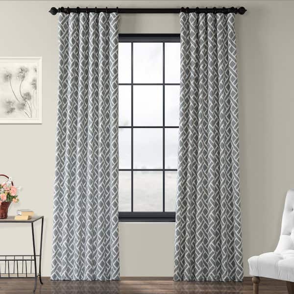 Exclusive Fabrics & Furnishings Martinique Grey Printed Room Darkening Curtain - 50 in. W x 120 in. L Rod Pocket with Back Tab Single Window Panel