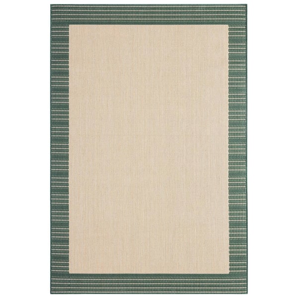 Patio Country Landry Beige/Green 5 ft. x 7 ft. Border Indoor/Outdoor Area Rug