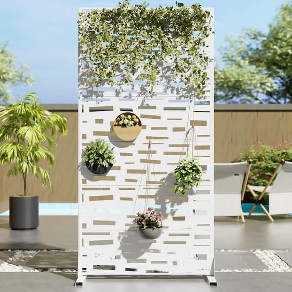 Dovelina 35 in. x 72 in. White Textured Metal Garden Screens Outdoor Privacy Screen