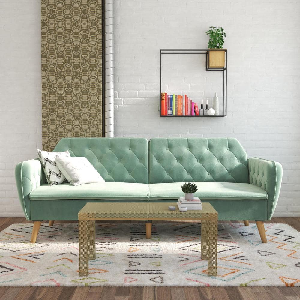 Novogratz Tallulah Memory Foam Light Green Velvet Futon